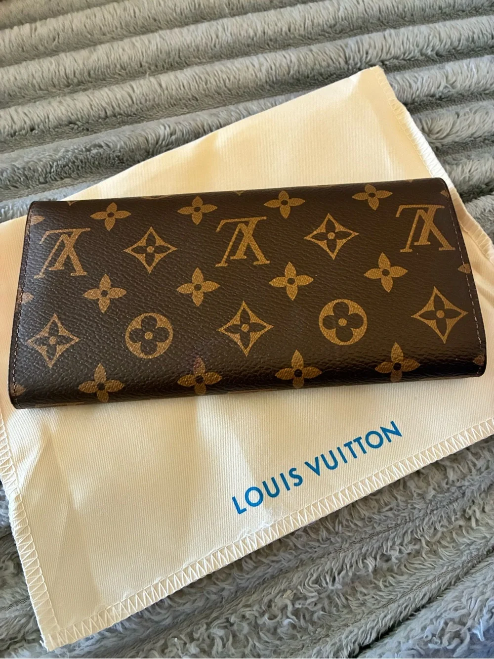 Louis Vuitton Monogram Canvas Wallet with Orange Button Accent